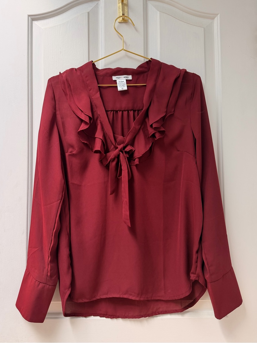 L Miley & Molly Ruffled Tie-Neck Blouse - Maroon